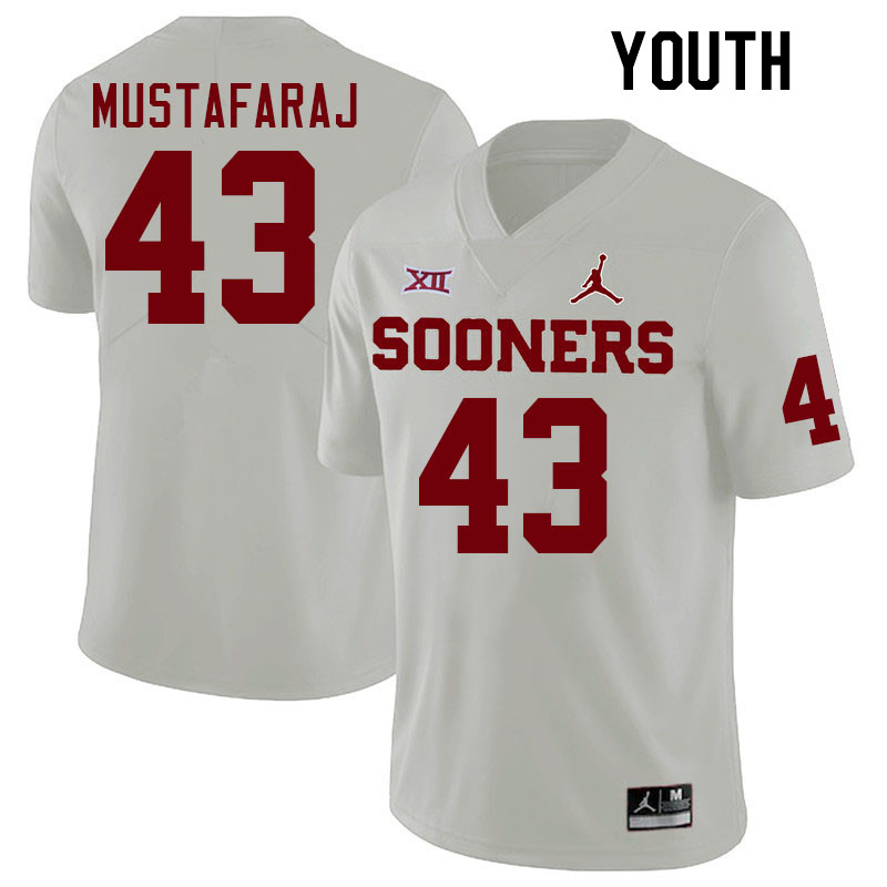 Youth #43 Redi Mustafaraj Oklahoma Sooners College Football Jerseys Stitched-White - Click Image to Close